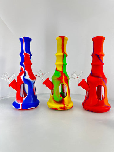 8” Silicon Water Pipe With Glass Bottle Inside